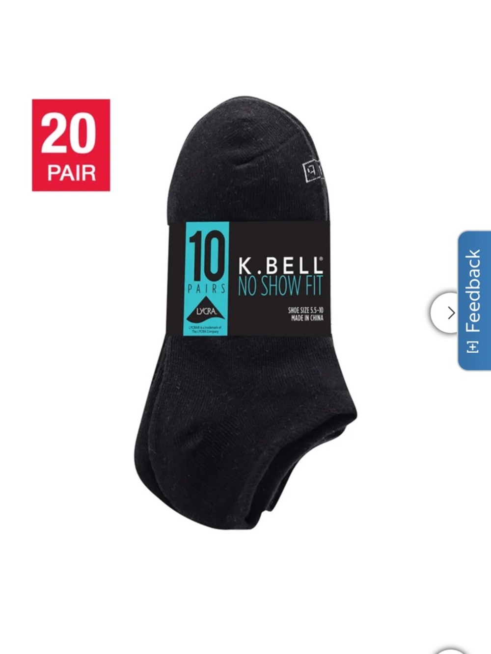 K Bell -  20 pairs Women's No Show Socks